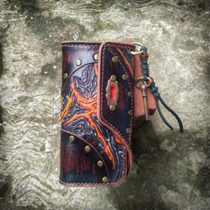 Cartera de cuero única, Cartera de monstruo aterrador, Cartera de motociclista, Cartera de cuero de motocicleta, Cartera de camionero tallada, Cartera larga con herramientas, Regalos