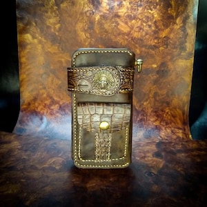 Cartera larga de cuero para camionero, Cartera para tarjetas para motociclistas, Cartera con cremallera, Cartera con relieve de cocodrilo, Cartera para hombre hecha a mano, Cartera para motorista, Cartera india, Regalos