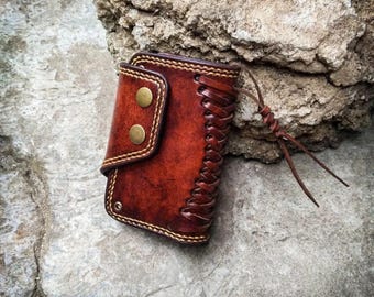 Handmade Leather Bifold Wallet: Vintage Motorcycle Rider Wallet