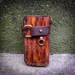 Cartera de cuero de motor única, Cartera de camionero, Cartera de motociclista de cuero, Cartera de vaquero para hombres, Cartera larga para hombres, Cartera de madera, Cartera cosida