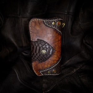 Cartera de cuero hecha a mano, Cartera de cuero tallado, Cartera de cuero labrado, Cartera plegable larga, Carteras de motociclista para hombres, Cartera boho, Cartera de vaquero