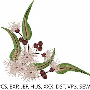 Australian Gum Corner-Flower-Wildflower-Gumnut-Eucalyptus Leaves-Machine Embroidery Design-Embroidery Patterns & Files-Instant Download