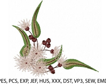 Australian Gum Corner-Flower-Wildflower-Gumnut-Eucalyptus Leaves-Machine Embroidery Design-Embroidery Patterns & Files-Instant Download