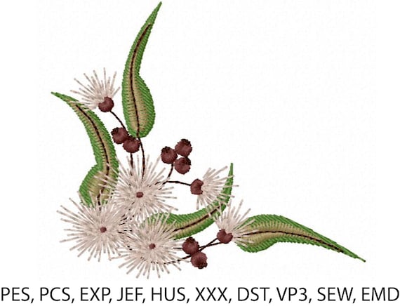 Australian Gum Corner-Flower-Wildflower-Gumnut-Eucalyptus Leaves-Machine Embroidery Design-Embroidery Patterns & Files-Instant Download