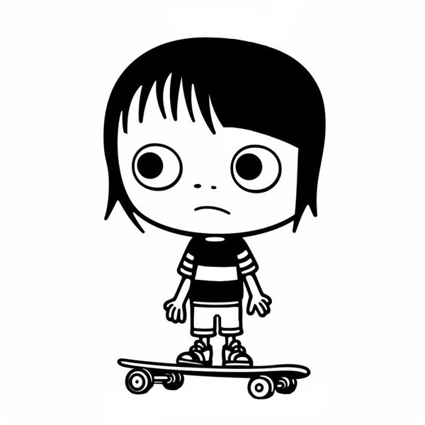 Black and White Cartoon Anime Skater Boy SVG EPS PNG Cutting File