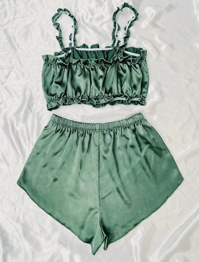 Satin Pajama Set/ Gorgeous Green Satin Pajama Set - Etsy