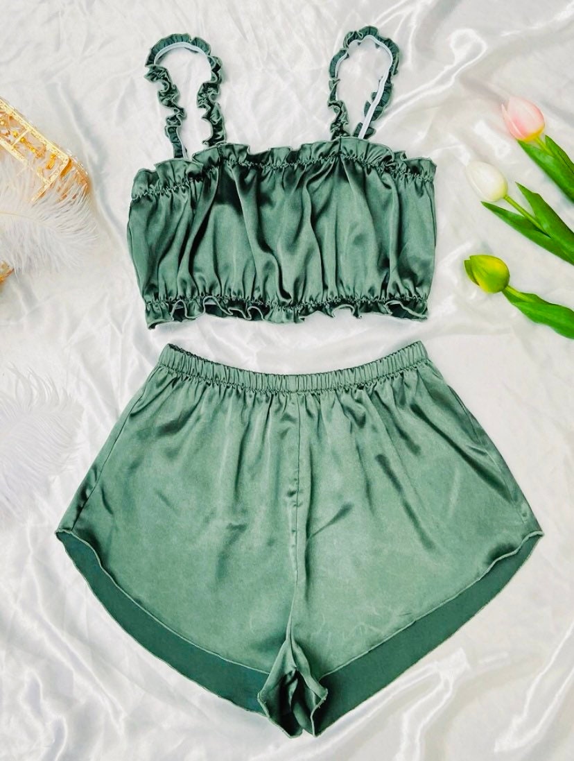 Satin Pajama Set/ Gorgeous Green Satin Pajama Set - Etsy