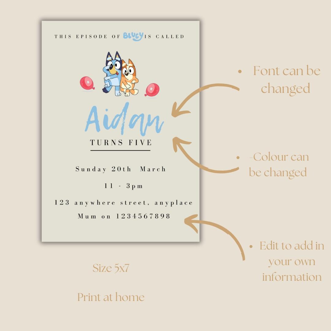 Editable Bluey Kids Invitation