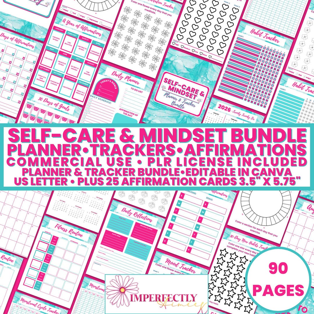 Self Care & Mindset PLR Template Bundle, Printable Self Care Planner ...