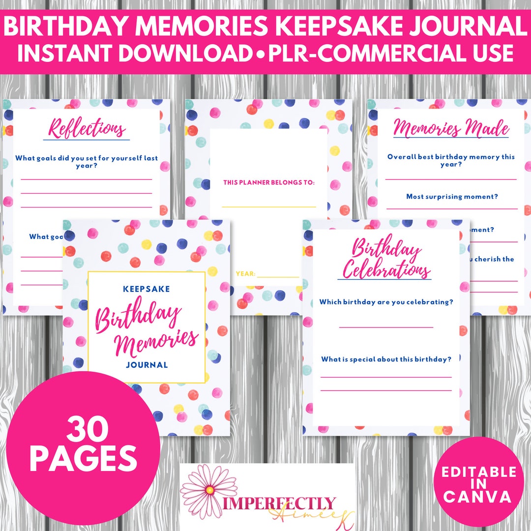 PLR Printable Birthday Memories Keepsake Journalmilestone Birthday
