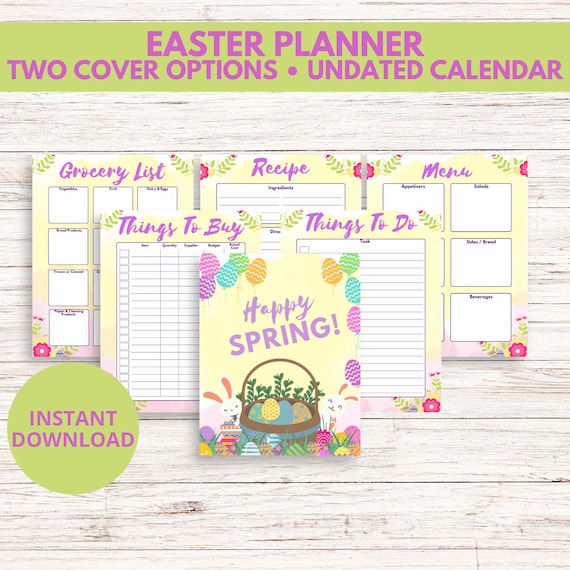 Printable Easter Planner- Undated Holiday Planner- Dinner Planner- Meal Planner- Easter Game Planner- Spring Planner- Easter Bunny Planner