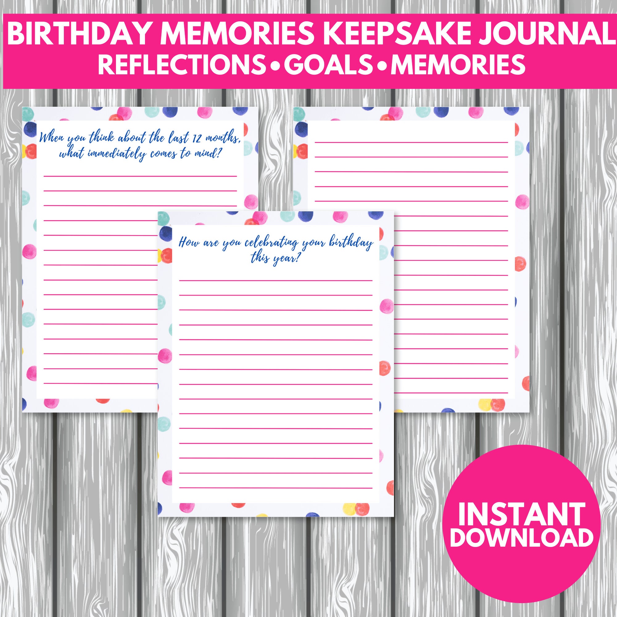 PLR Printable Birthday Memories Keepsake Journalmilestone Birthday