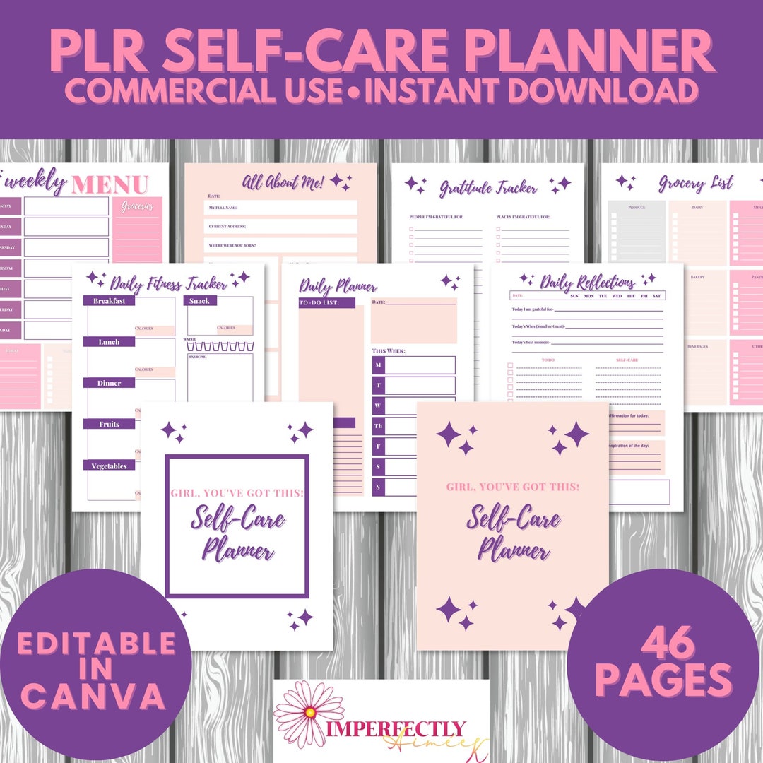 PLR Self Care Planner Printable Self Care Journal Downloadable Self ...