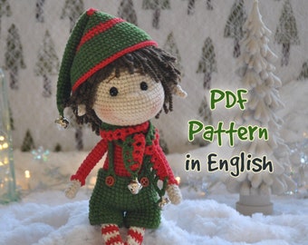 Patrón de crochet para elfo navideño amigurumi: Oliver Doll (Patrón PDF)