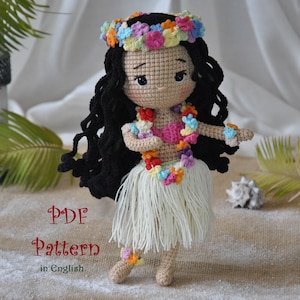 PDF pattern, Kailani the little Hawaiian Dancer doll amigurumi crochet pattern
