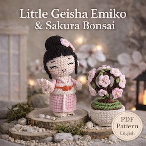Amigurumi Geisha Emiko Häkelanleitung, Sakura Bonsai, japanische Puppe (PDF)