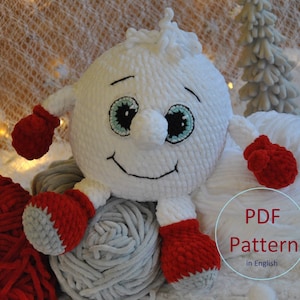 PDF Pattern, Snowball Amigurumi, Crocheted toy, plush snowball with cute smile.