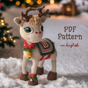 Jinglehoof the reindeer with Christmas accessories crochet amigurumi pattern, PDF file