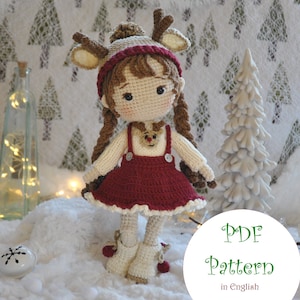 Patrón de crochet para muñeca Amigurumi: Traje navideño de Melanie (Patrón PDF)