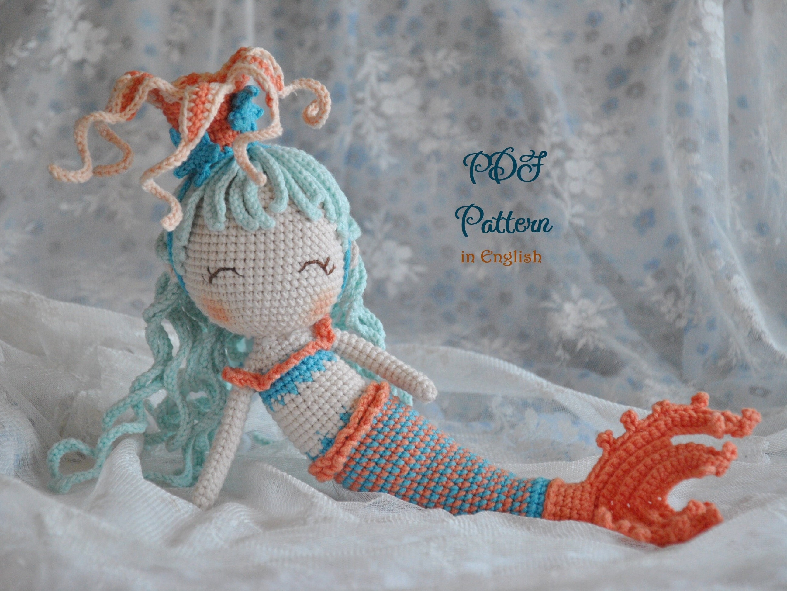 PDF Pattern Coral the mermaid princess and her little friend Finley the fish, amigurumi crochet pattern