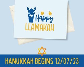 Fun 5x7 A7 Hanukkah Card “Happy Llamakah” with Envelope of Your Choice, Blank Inside