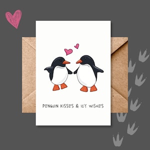 Niedliches Pinguin-Paar-Valentinstagskarte, 13x18 Karte mit Dummem Spruch und leerer Innenseite, Umschlagfarbe Ihrer Wahl, Freundkarte