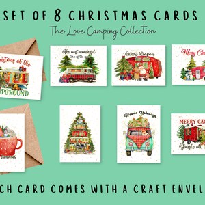 Coleção de cartões de Natal com 8 cartões, design de acampamento, cartões de férias 5x7