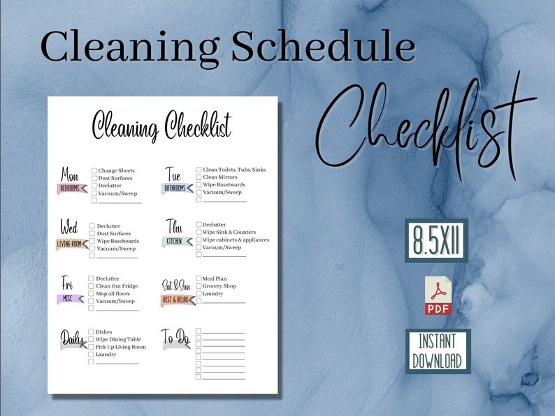 Cleaning Schedule Checklist, Printable Weekly/daily Cleaning, Chore