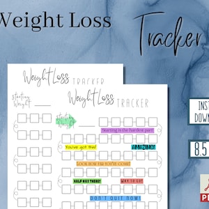 Weight Loss Tracker Printable | Goals, Motivation | Bullet Journal | Habit Tracker | 8.5x11 PDF Planner Download | Pound Countdown