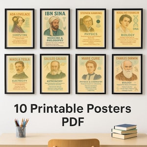 Famous Scientists Educational Poster Bundle | 10 Printable Wall Art | Science Classroom Decor | STEM Gift | PDF Digital Download