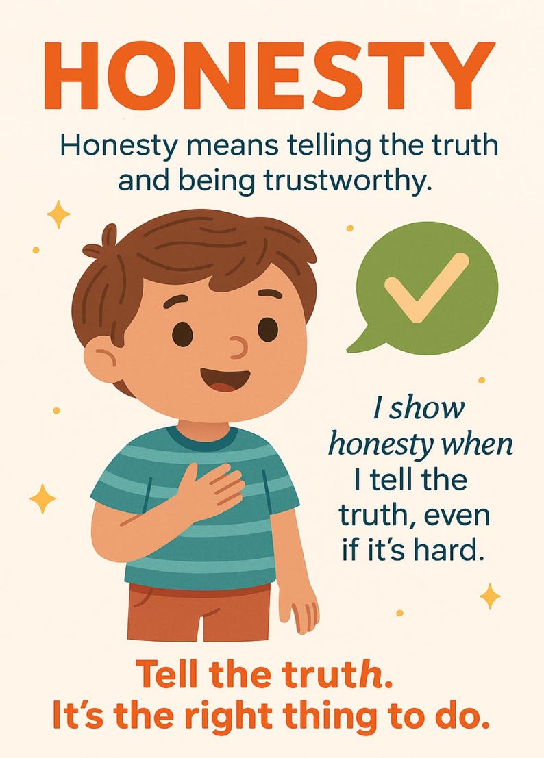 Truthfulness Image Example Honesty Poster for Kids – Character Education Printable for SEL ...