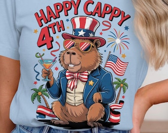 Patriotic Capybara T-Shirt, USA Flag 4th of July Design