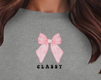 T-shirt rosa con fiocco in cotone biologico, maglietta trendy e femminile