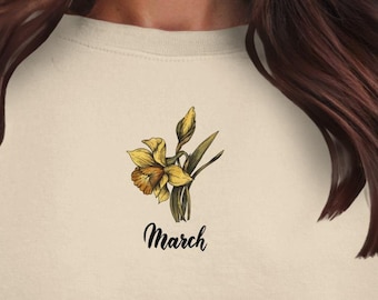March Daffodil T-Shirt, Organic Cotton Floral Tee, Spring Garden Shirt