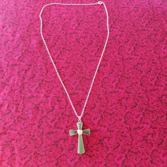 Sterling Silver Jade Cross Vintage 1970's - image 1