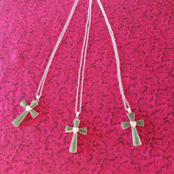 Sterling Silver Jade Cross Vintage 1970's - image 4