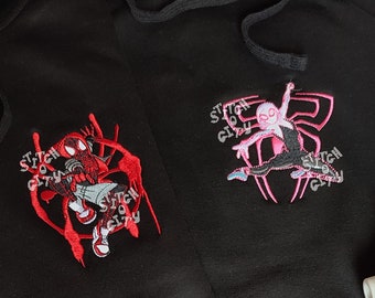 Besticktes Spinnen Paar Sweatshirt, bestickter Hoodie, Valentinstag Hoodie