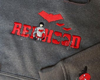 Personalized Embroidered Inspired Red Comic Characters embroidered Sweatshirt, embroidered Hoodie, embroidered