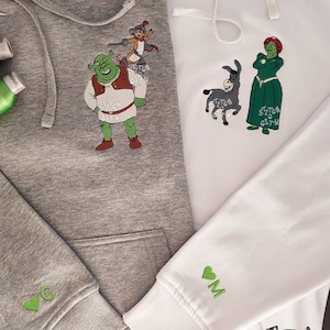 Embroidered Couple with animal Characters embroidered Sweatshirt, embroidered Hoodie, Personalized Couple Sweatshirt, Valentine&#39;s Day