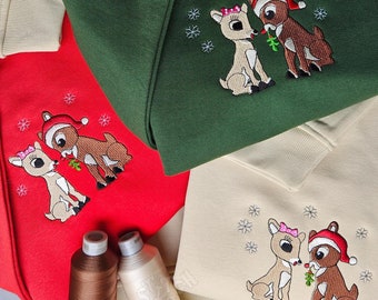 Sweat-shirt brodé pour couple de rennes de Noël, cadeau personnalisé