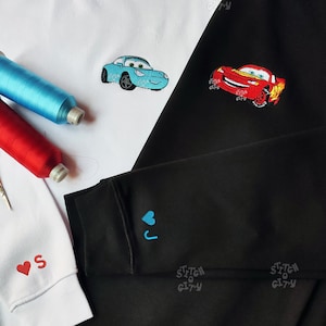Embroidered Lovely Car Couple Characters embroidered Sweatshirt, embroidered Hoodie, Personalized Couple Sweatshirt, Valentine&#39;s Day