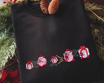 Personaje meñique bordado inspirado, sudadera de Navidad bordada, sudadera con capucha bordada, cuello redondo de Navidad, sudadera con capucha de Navidad bordada