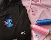[ROMANTIC CROWN]★WAVE STITCH SWEAT SHIRT Embroidered Couple Lovely Characters Embroidered Sweatshirt