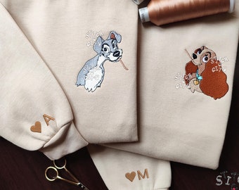 Felpa ricamata di coppia di cani con caratteri adorabili ricamati, felpa con cappuccio ricamata, felpa di coppia personalizzata, San Valentino