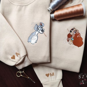 Embroidered Dog Couple Lovely Characters embroidered Sweatshirt, embroidered Hoodie, Personalized Couple Sweatshirt, Valentine's Day