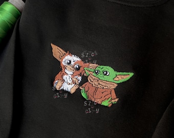 Geborduurd mooie baby Aliens-personages geborduurd sweatshirt, geborduurde hoodie, geborduurd T-shirt, liefdescadeaus