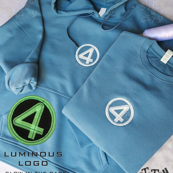 Besticktes Sweatshirt mit gesticktem Logo im Vintage-Stil, bestickter Hoodie, gesticktes Logo leuchtet im Dunkeln.