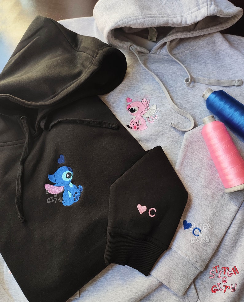 Pareja bordada Personajes encantadores Sudadera bordada, sudadera con capucha bordada, sudadera de pareja personalizada, Día de San Valentín imagen 4