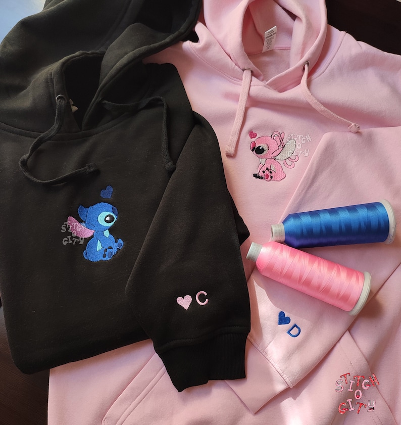 Pareja bordada Personajes encantadores Sudadera bordada, sudadera con capucha bordada, sudadera de pareja personalizada, Día de San Valentín imagen 1