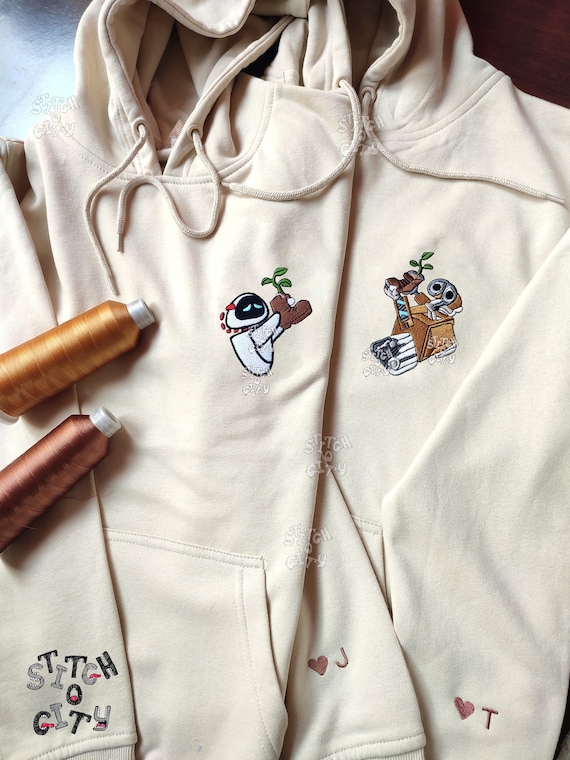 Embroidered Lovely Droid Couple Character Embroidered Sweatshirt Embroidered Couple Hoodie Personalized Couple Sweatshirt Valentine s Day Etsy